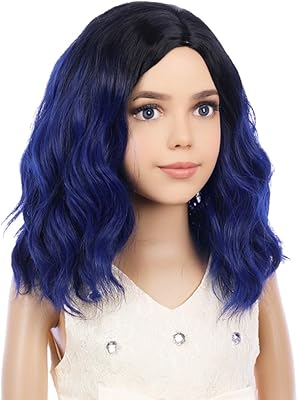 Blue black black pattnium wig, dark blue corrugated blue wig for children, cosplay costume, blue synthetic hair (blue shaded black).. DIAYTAR NIGERIA brings the market to your screen with thousands of affordable products delivered to your door.