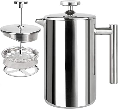 Double-walled French-walled French-walled Coffee maker isolated in metal with filtration system.. Skip the traffic, shop online — DIAYTAR Nigeria brings it to you.