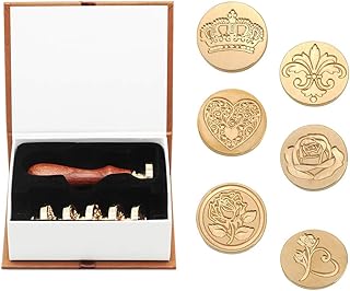 Set of 6 wax stamps with a romantic heart and pink pattern, with a brass head and a wooden handle.. DIAYTAR NIGERIA combines affordability with convenience, delivering your purchases within 5-8 days.