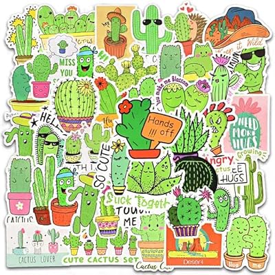 Anabia green cacti stickers for children, cute green cactus stickers for water bottle, green cacti vinyl stickers for laptop 50pcs.. DIAYTAR NIGERIA: Where every purchase is affordable and delivery is always within a week.
