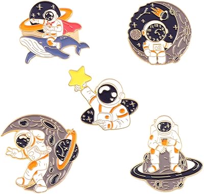 Pin, package of 5 adventure browsing of cartoon astronauts, set of handmade enamel pins, fancy brooches for clothes, backpacks, jackets, hat accessories, gifts for women and girls.. Shop the smart way with DIAYTAR Nigeria — fast delivery, affordable everything.