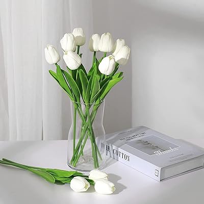 Amater artificial tulip flowers, 10 pieces of artificial tulip flowers, pu artificial tulip stems on the real touch for the decoration of the wedding party (white).. Save more, wait less — DIAYTAR Nigeria delivers faster than ever.