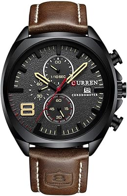 Classic casual watch for men with leather bracelet, stainless steel, water resistant, chronograph, date display, analog quartz, sport.. DIAYTAR NIGERIA: Where every click leads to affordable purchases delivered promptly to your door.
