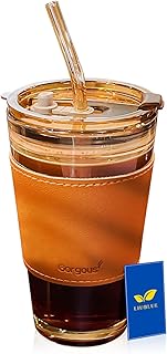 LiuBlue 400 ml glass cup with lid and straw, transparent anti-leak reusable transparent glass cups, smoothie cups with heat resistant leather strip for cold and hot drinks, water, soda, home juice, bar, restaurant.. Your home for smart shopping — DIAYTAR Nigeria delivers fast and cheap.