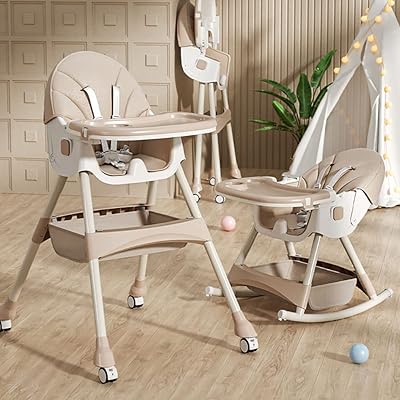 Baby feed chair with adjustable height, multifunctional baby supply chair with casters and foldable meal tray for baby supply from 0 to 6 years old and rocking horse (khaki).. Discover why DIAYTAR NIGERIA is the smart shopper's choice for affordable products delivered nationwide.