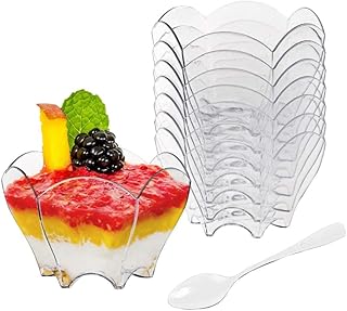 Mini dessert cups with spoons, 100 mini transparent disposable service plates for desserts, chocolates, aperitifs, dessert samples, dessert cups and more.. DIAYTAR NIGERIA: Where shopping is easy, prices are low, and delivery is just days away.