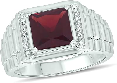 Sterling 925 silver men's ring with diamond and precious stones 1/20 carat, ribbed ring for men with choice of real 8 mm London topaz, garnet, agate, garnet or precious stone.. Shop from anywhere in Nigeria and receive your DIAYTAR purchases at affordable prices within a week.