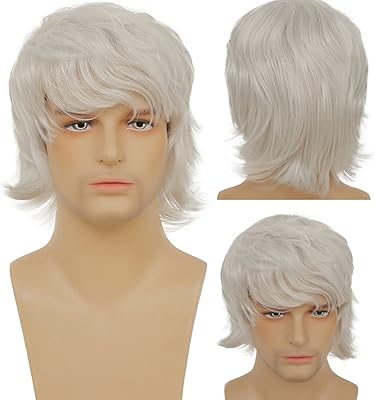Short and fluffy wig for white men, white wig, natural halloween resistant heat with a wig of wig.. DIAYTAR NIGERIA: Your affordable gateway to thousands of products delivered within a week.