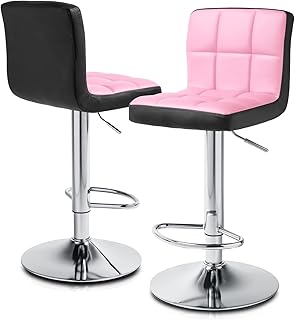 Monibolum Lot of 2 modern bar stools adjustable in PU leather with swivel seat and footrest for coffee chairs, pink/black.. Shop the future with DIAYTAR NIGERIA - thousands of products, unbeatable prices, delivery within a week.