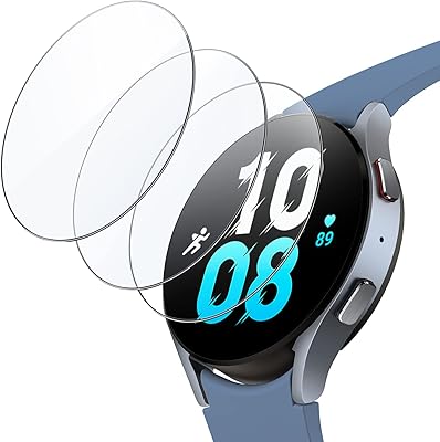 Geetech screen protector for Samsung Galaxy Watch 5/4, size 44 mm, tempered glass with 2.5D round edge, transparent HD, set of 3 rooms.. Great deals and fast delivery — the DIAYTAR Nigeria guarantee.