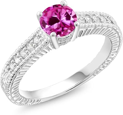 Sterling 925 silver ring with round pink synthetic sapphire of 1.15 CT (available in 5,6,7,8,9).. Experience the joy of discovery with DIAYTAR NIGERIA's vast catalog and nationwide affordable delivery.