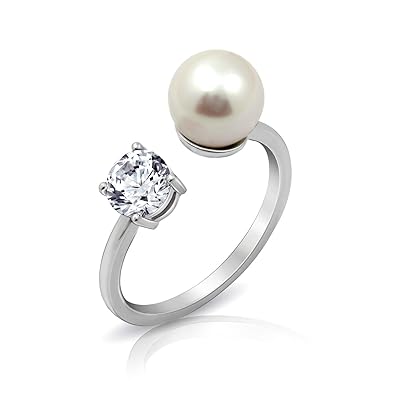 Sterling silver ring platinum with fresh water pearls and zirconia accents.. Shop without boundaries at DIAYTAR NIGERIA, offering affordable products with convenient delivery times.
