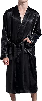 Satin kimono bathrobe for men read chic, long classic, silk pockets, light.. DIAYTAR NIGERIA combines affordability with convenience, delivering your purchases within 5-8 days.