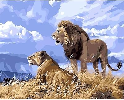 Painting by Lion Bush DIY numbers Paint Kit Acrylic oil paint for adult children beginner drawing Painting with brushes on canvas 40x50cm.. Transform your online shopping experience with DIAYTAR NIGERIA's affordable and diverse marketplace.