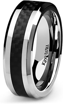Wedding ring in black tungsten carbide for men, 8 mm, comfortable inlays in carbon fiber.. DIAYTAR NIGERIA transforms online shopping with competitive prices and dependable nationwide delivery.