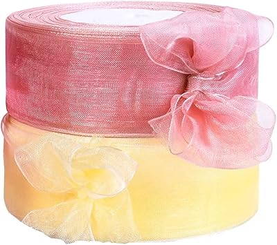 2 rolls of satin ribbon in transparent organza to pack the decorations of Valentine's Day, Wedding and Birthday (2 colors, 2 x 45 meters each roller).. Online shopping made simple and affordable — DIAYTAR Nigeria.