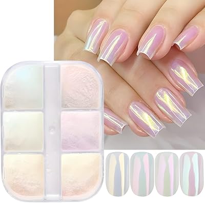 Slit chrome nail powder with reflective effect of 6 colors Aurora Magic White Pearl Chrome for Gel Nail Varnish and Arc-en-Ciel Powder.. Experience retail therapy without the financial stress at DIAYTAR NIGERIA's affordable e-commerce platform.