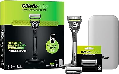 Gillette Labs men's razor + 8 rechargeable razor blades with exfoliating buffer, includes a high -end magnetic support and a travel case.. DIAYTAR Nigeria — the online store where variety meets value.