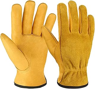 Castoev work gloves in sustainable cow leather with flexible socket for wood cutting, construction, driving of trucks, the garden and the courtyard for men and women, 1 pair (gold, m).. Affordable luxury and fast service — only on DIAYTAR Nigeria.