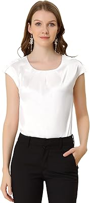 Satin blouse for women with short sleeves on shoulders and work blouse and laid -relaxed offset, M.. DIAYTAR Nigeria: Shopping that fits your budget and your schedule.