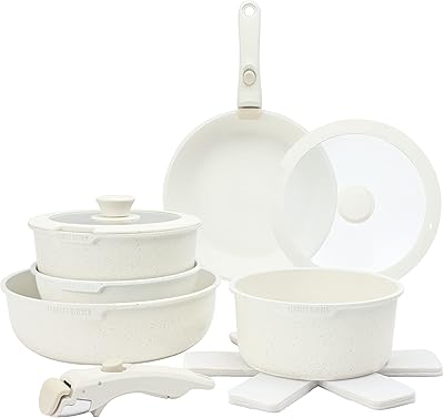 Set of 13 Country Kitchen Country Pans and Panies - safe non -stick kitchen battery with removable handle, kitchen utensils with removable handle, kitchen battery for motorhome, oven pass (cream).. Fast delivery, fair prices, and full variety — only on DIAYTAR Nigeria.