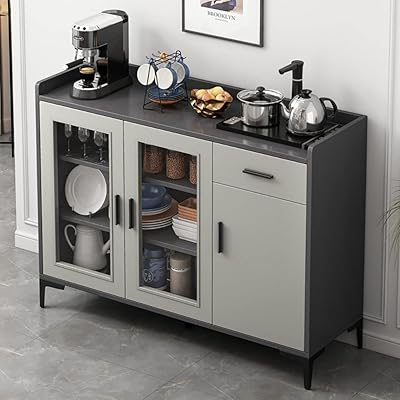 Modern multifunctional buffet with glass doors, suitable for the dining room, living room, storage and kitchen, delivered with an automatic tea kettle (C133+W171).. Unlock access to a wide range of products with DIAYTAR NIGERIA's affordable e-commerce platform.