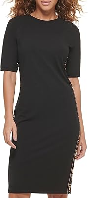 Relaxed dress for women with a quarter of zip decorated with the DKNY brand logo.. DIAYTAR NIGERIA: Where every shopping need is met with affordable prices and timely delivery.