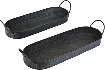 Set of 2 galvanized trays, rustic metal decoration - set of oval trays centerpiece of elegant galvanized house tray, unique metal service tray with robust handles.. Browse, shop, and receive — DIAYTAR Nigeria keeps it simple.