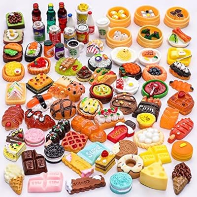 80 pieces of food and miniature drinks kitchen accessories for pretending a doll house false doll house for mini game (hamburger, pizza, cake, ice cream, bread).. DIAYTAR NIGERIA: Creating access to affordable products for every Nigerian with our swift delivery service.