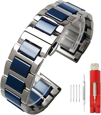 Blue white and pink white luxury watch bracelets in ceramic and stainless steel with loop.. Discover the perfect shopping experience with DIAYTAR NIGERIA's vast selection and prompt delivery service.