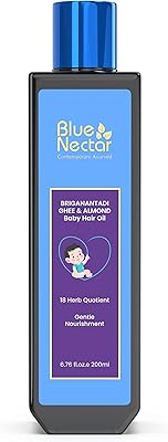 Ayurvedic hair oil for children with blue nectar with organic ghee, almond oil, coconut oil and olive oil for hair and scalp (18 herbs, 200 ml).. DIAYTAR NIGERIA revolutionizes online retail with our extensive selection and dependable shipping service.