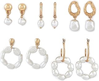 Zafiri Pearls - Set of hanging earrings and trendy Creole trend of your gold, 5 pieces, ZPFK10634, metal, pearls.. DIAYTAR NIGERIA makes every purchase count with our affordable prices and reliable 5-8 day shipping.