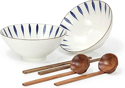 Ramen bowls in Japanese ceramic and porcelain of 1000 ml with wooden chopsticks, spoons (2 games) for pasta, noodles, salad, soba udon (a).. Shop from our extensive catalog at DIAYTAR NIGERIA and enjoy doorstep delivery in just 5-8 days.