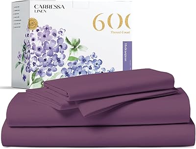 Carrissa Linen Bedroom set 100 % Egyptian cotton with long fibers, 600 threads, 3 pieces, double sheets, pocket up to 40.6 cm deep, soft and smooth satin fabric with deep pocket, luxury sheets, purple.. DIAYTAR Nigeria — the online store where variety meets value.