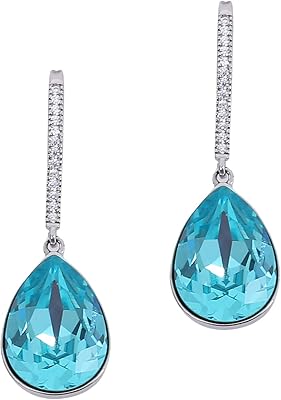 Dazzling moonstone in the shape of a pear with swarovski beef micro-cristal elements, trendy earrings in sterling silver for women.. Affordable online shopping is just a click away with DIAYTAR Nigeria.