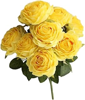 1 set of artificial flowers with several rose petals for living room, office, party, wedding, bookstore, silk flowers with plastic for interior and outdoor decoration, 10 yellow heads.. DIAYTAR NIGERIA provides endless shopping possibilities with affordable prices and prompt delivery service.