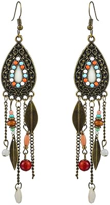 Ear buckle with pampilles in traditional ancient oxidized gold alloy for women yellow chimes (gold, multicolored), copper, na.. DIAYTAR NIGERIA: Where affordable shopping meets reliable nationwide delivery in less than a week.