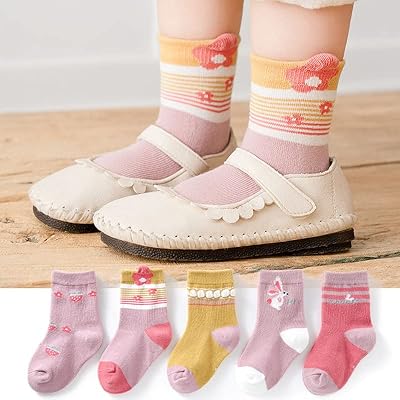 Baby girls socks, 5 pairs of half-fueled cotton socks for young children from 6 to 8 years old.. Enjoy a hassle-free shopping experience with DIAYTAR Nigeria, where products are categorized for your convenience and delivery is always on time.