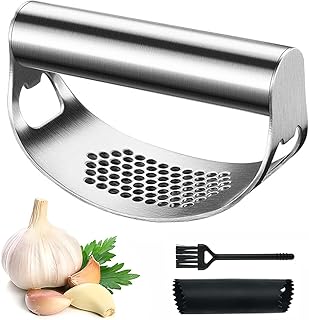Luxury stainless steel garlic with rocking handle, garlic crusher, slicer and chopper with silicone tube, peeler and cleaning brush.. Shop easy, pay less, get it fast — with DIAYTAR Nigeria.