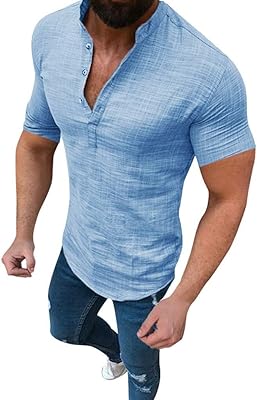 Linen relaxed shirt for men, a loose shirt, short sleeve shirt and v tyein collar.. Shop confidently with Nigeria's most trusted e-commerce platform, offering swift and affordable delivery.