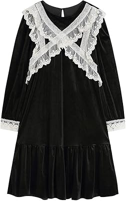 Yildex dress, retro women velvet dress black lace patchwork o-color thin elegant woman cute size evening dresses (size: x-lace).. DIAYTAR NIGERIA: Where every purchase is affordable and delivery is always within a week.