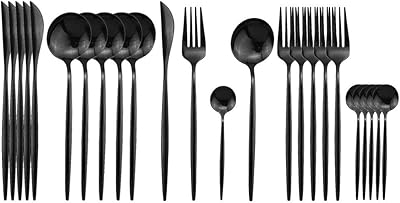 Jashii Set of 24 -piece black cutlery, set of silver cutlery in stainless steel, set of modern and elegant cutlery for party, Christmas, dinner (black).. Embrace a new era of online shopping with DIAYTAR NIGERIA's extensive range and budget-friendly prices.