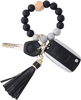 Bracelet Key holders and keychain in silicone pearls for women with leather pompom, one size.. DIAYTAR NIGERIA: Making quality products accessible to all Nigerians at affordable prices.