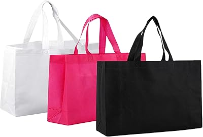 Bag of reusable races in unwanted unwaned fabric with handles for grocery bags, party gifts, shopping, Christmas, birthday, washable bags, lot of 3 (pink, black, white), multi, m.. DIAYTAR NIGERIA: Bringing quality products to every Nigerian with affordable nationwide delivery.