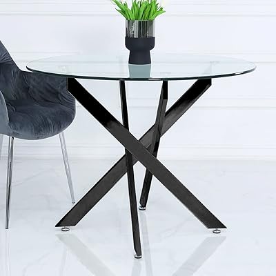 Vanity living dining table with glass table, round dining table 100 cm in diameter, breakfast kitchen table with modern metal base with modern design.. DIAYTAR NIGERIA brings the market to your screen with thousands of affordable products delivered to your door.