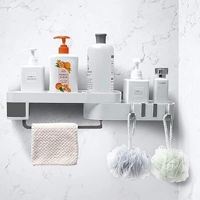 HOMARKET Extensible storage support for bathroom with adhesive shower support with hooks, wall support for kitchen spices, organizer without drilling, shower shampoo support (white/gray).. Your everyday shopping destination, DIAYTAR NIGERIA offers quality and value delivered within days.