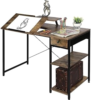 Newstyle adjustable drawing table with drawer storage shelves, home desk with laptop and screen support for lounge desk (rustic brown, 55 x 110 x 93).. DIAYTAR NIGERIA: Bringing quality products to your doorstep at prices that won't break the bank.