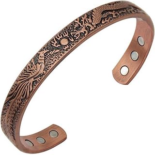 Magnetic bracelet in Red Copper Antiquity Sian Art for Men and Women - Bedy Bracelet in copper with Dragon and Phoenix pattern, single size, Copper.. DIAYTAR NIGERIA: Your affordable gateway to thousands of products delivered within a week.