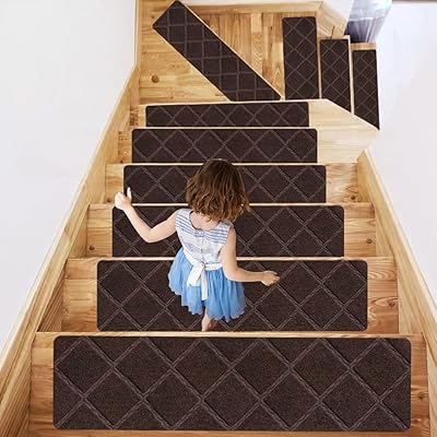 H.COSME 10 Pieces Interior non-slip staircase carpets, Modern wooden anti-removal carpets, staircase carpets for children and dogs, stair carpets sticker for children and dogs, 76 x 21 cm (brown).. From office supplies to fashion — DIAYTAR Nigeria brings it fast.