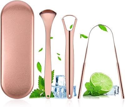 Sharaf langue-langue, 3 stainless steel pieces with travel bag, tongue cleaning tool for oral hygiene and fresh breath, reusable tongue scratch, improves bad breath and fresh breath (2).. DIAYTAR NIGERIA: Where shopping meets satisfaction with affordable prices and delivery within 8 days.